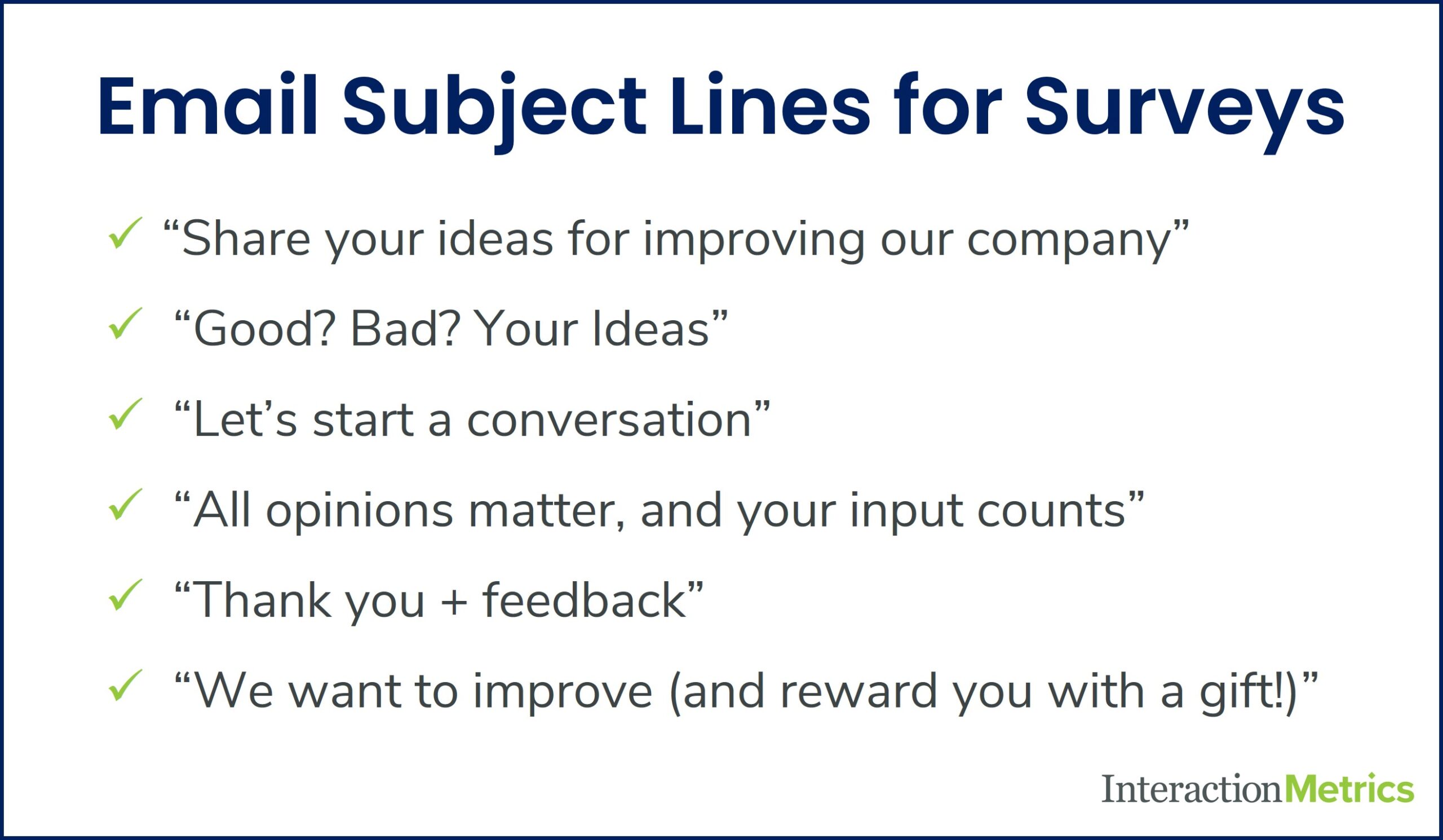 interaction metrics list of email subject lines for surveys