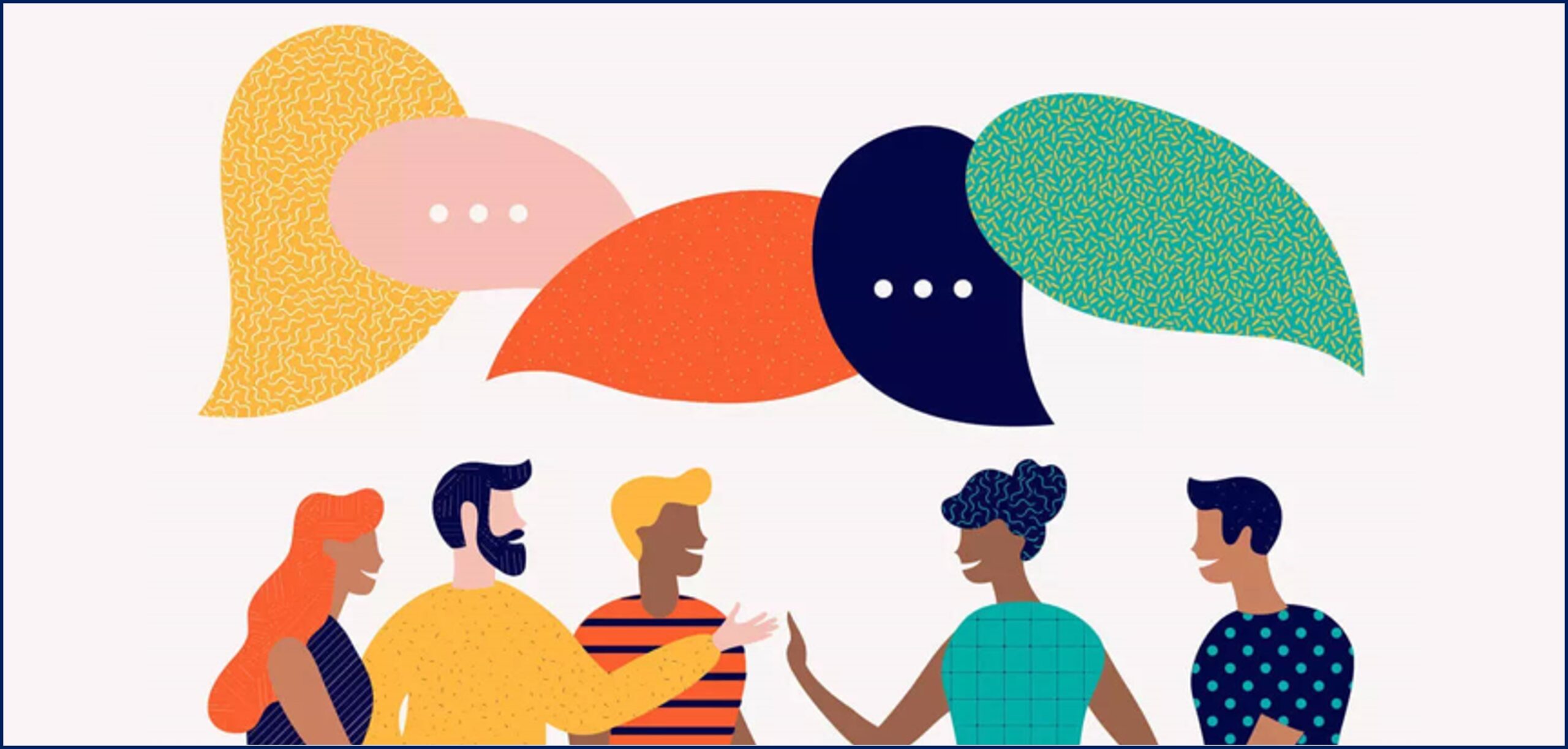 illustration of people talking about dei definitions for the workplace diversity survey from Interaction Metrics