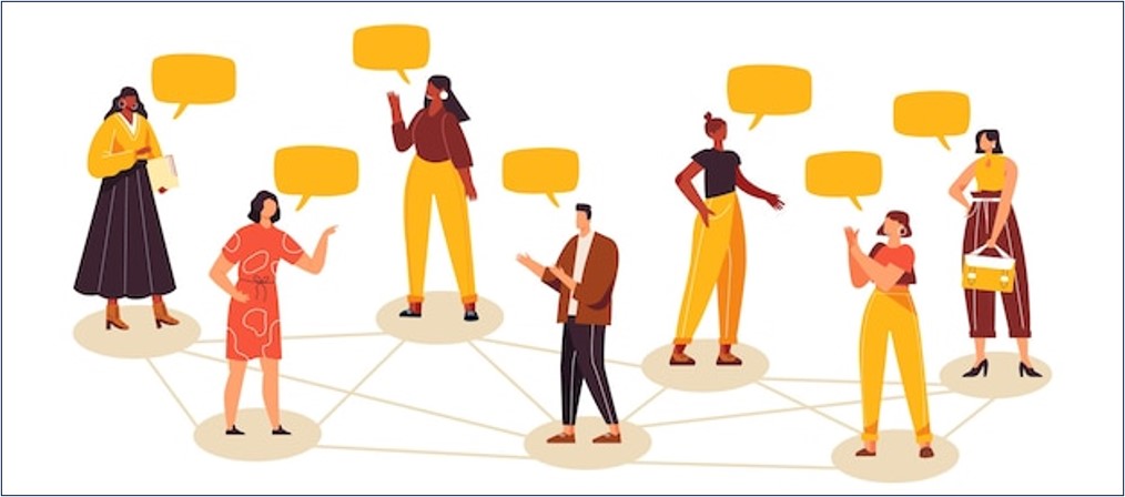 people with speech bubbles showing the human connection aspect of customer experience strategy