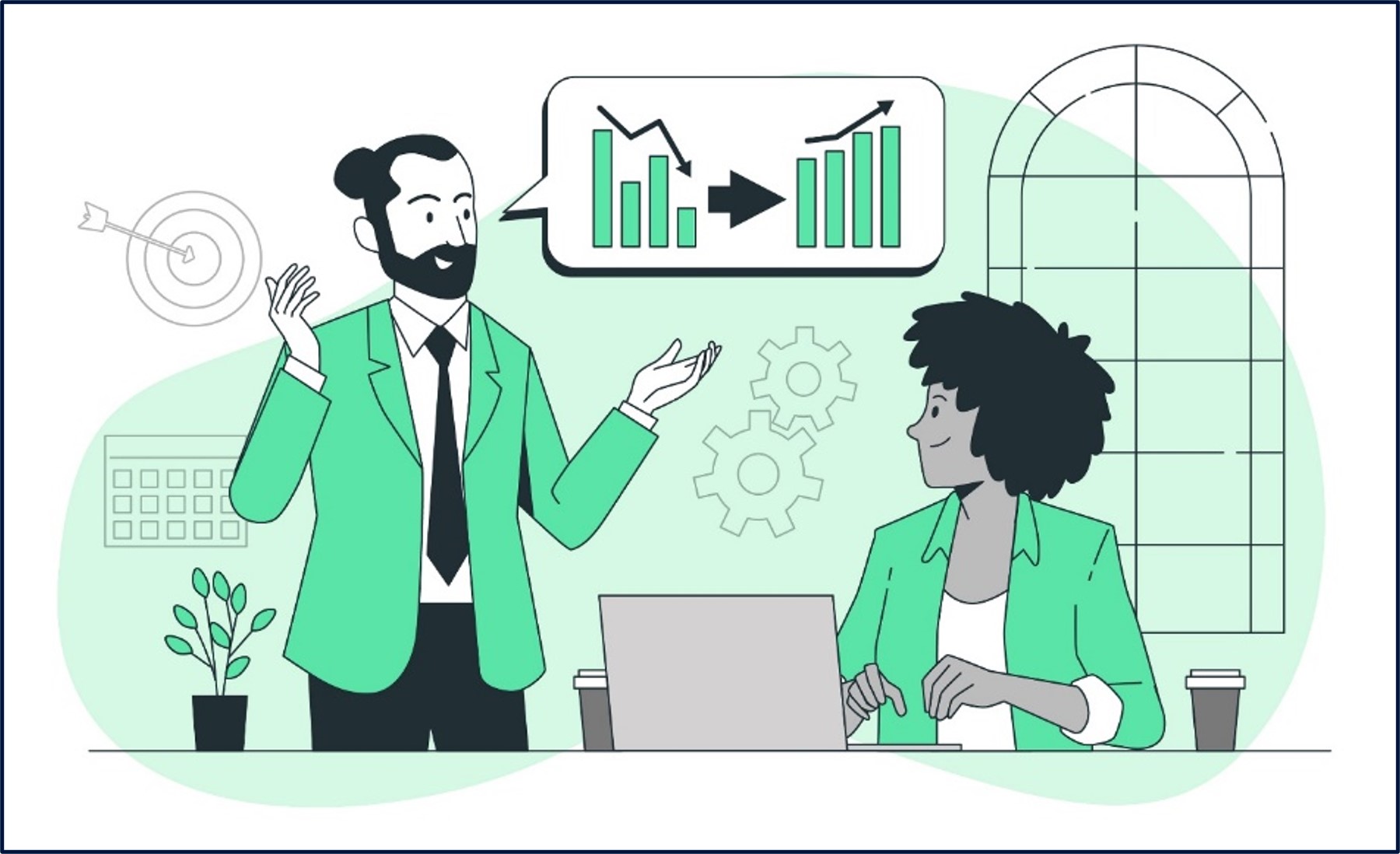 two people talking about customer service improvement