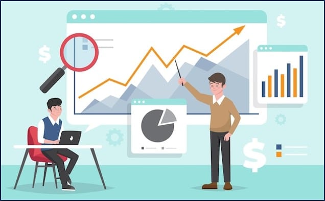 customer service consultant showing a client improvements on a chart