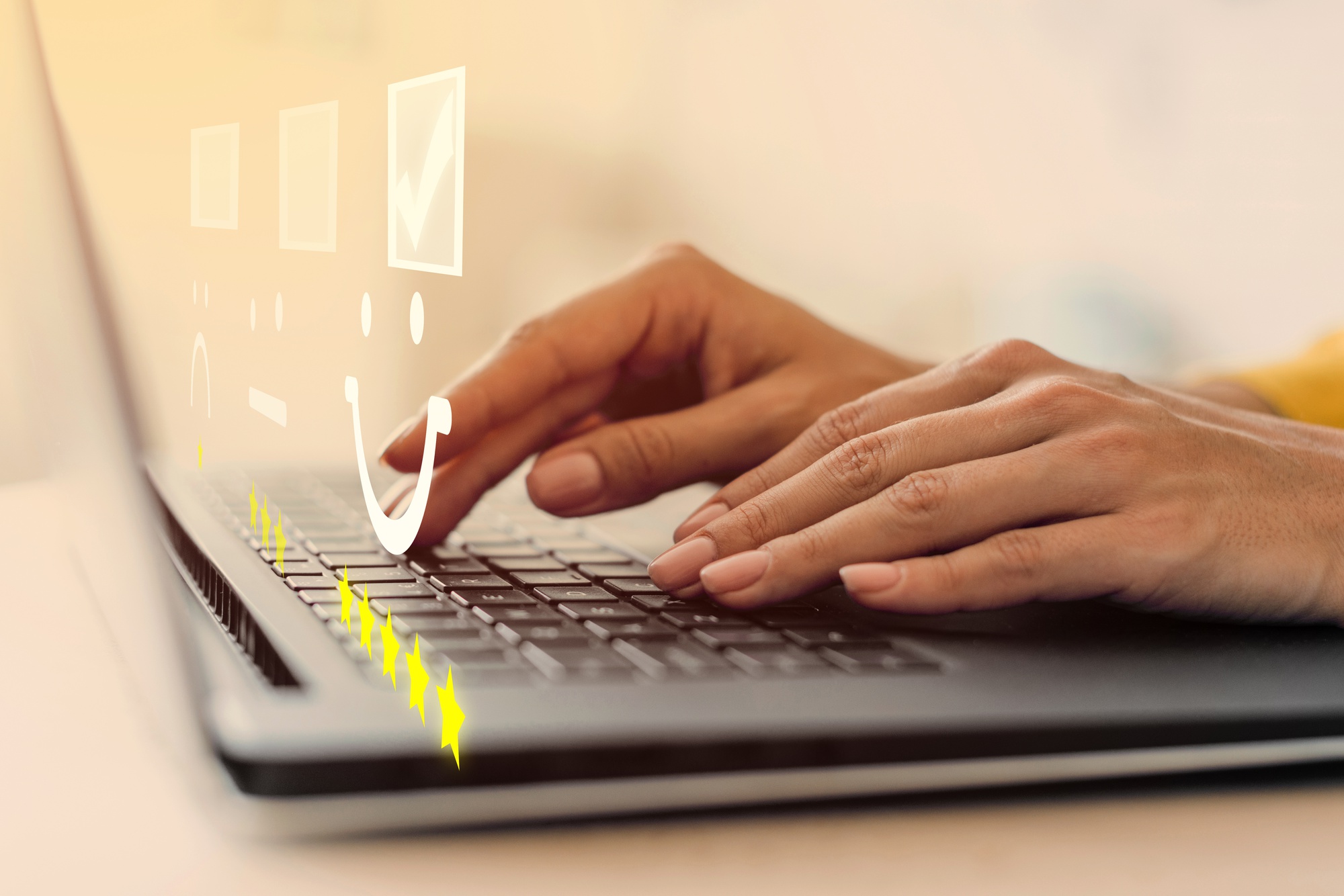 person typing on a keyboard taking an NPS survey