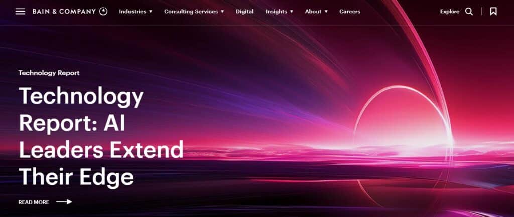 A screenshot from Bain & Company's website homepage.