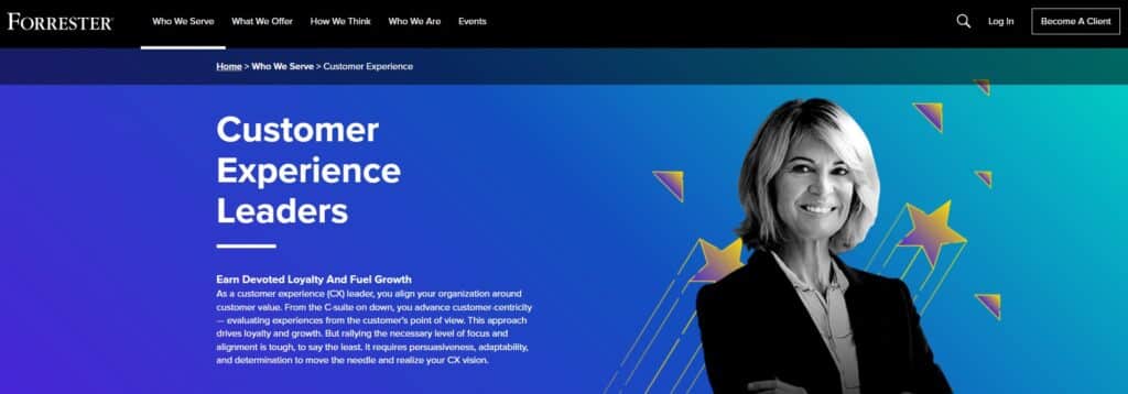 A screenshot from Forrester showcasing their commitment to Customer Experience.