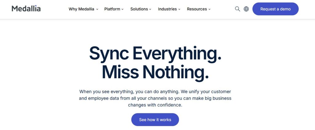 A screenshot from the Medallia website homepage, where  you can gain customer insights to boost overall customer satisfaction