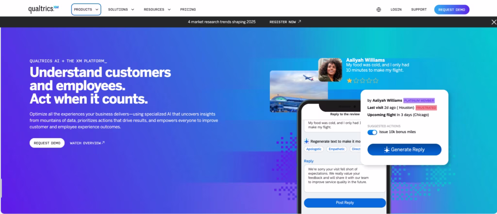 A screenshot from the Qualtrics homepage