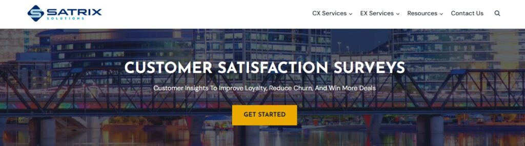 Screenshot from Satrix, a business that focuses on voice of customer and employee engagement services.