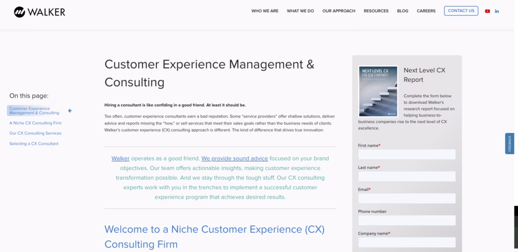 A screenshot from Walker, a CX consulting firm that offers CX strategy and guidance.