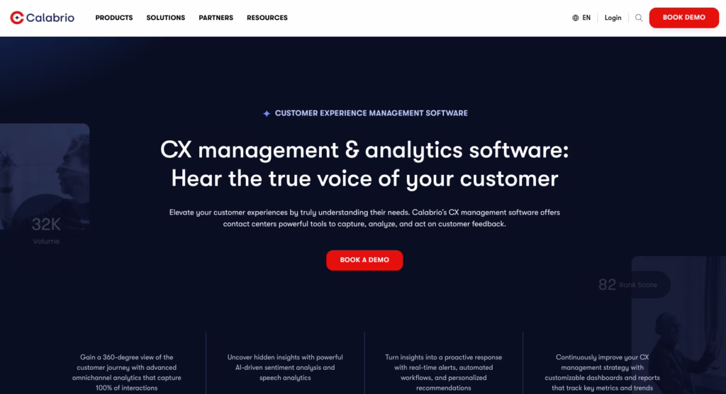 Calabrio screenshot from their CXM software landing page