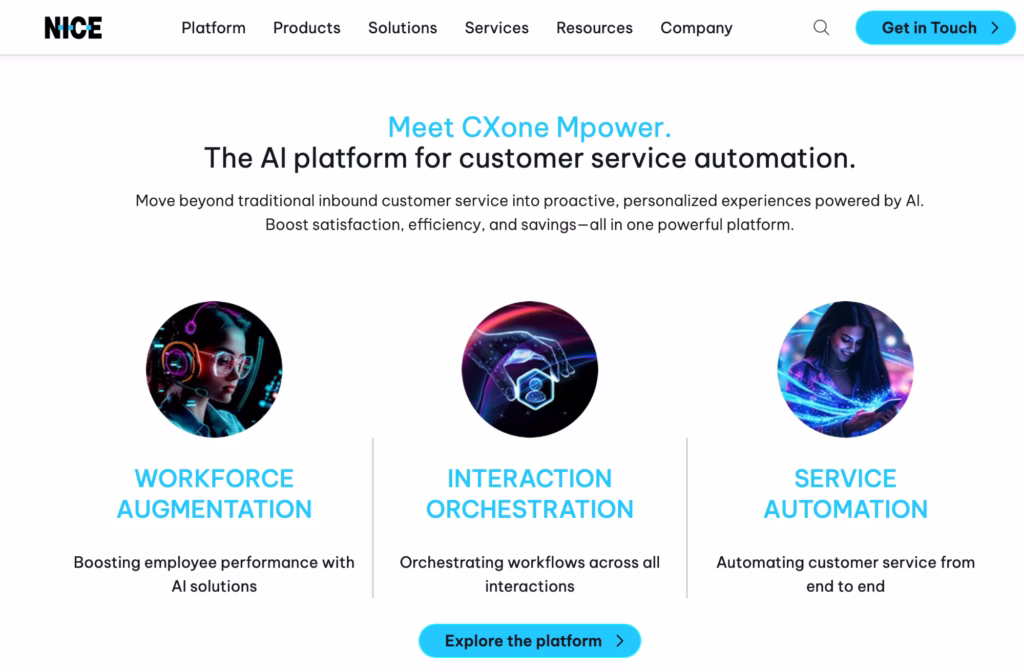 Screenshot from NICE CXone that provides a deeper understanding of the services they offer