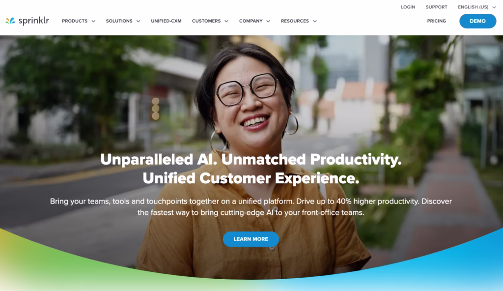 A screenshot from Sprinklr focused on how they help companies with building customer relationships