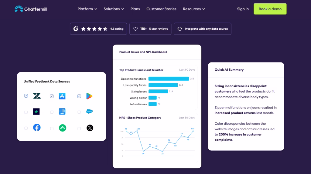 Screenshot from the Chattermill product page