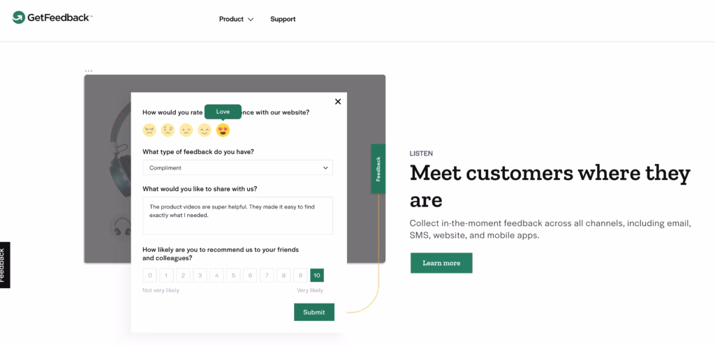 Screenshot taken from the GetFeedback product page
