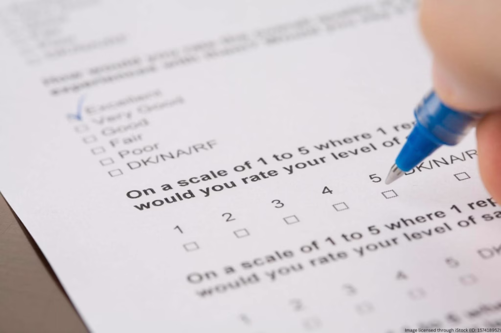 Image licensed through iStock (ID: 157418952) Customer completes customer experience surveys used to measure satisfaction and impact of branding