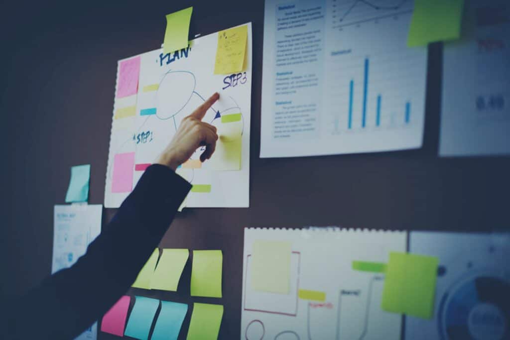 person pointing to a customer journey map to gain deeper insights about the customer experience after a journey map questionnaire