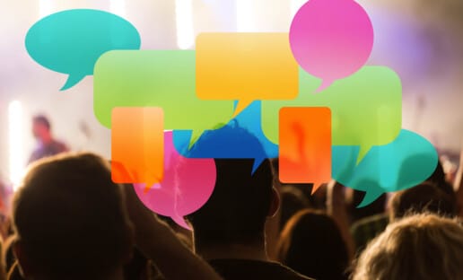 people with speech bubbles above them to demonstrate a word cloud