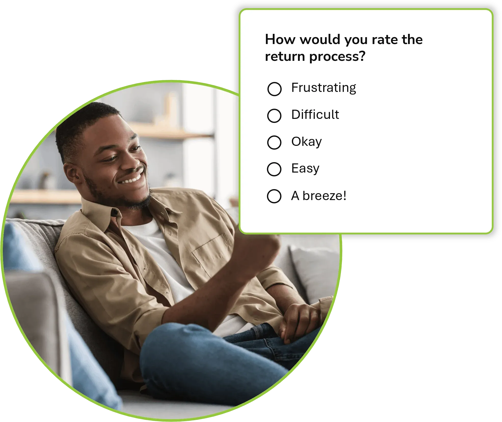 man using a phone to take an Interaction Metrics Customer Effort Score Survey