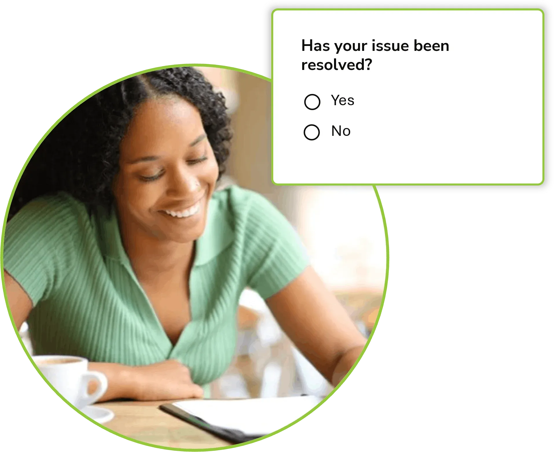 woman taking an Interaction Metrics Customer Service Survey