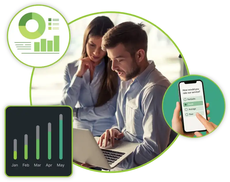 Customer experience analysts reviewing a customer feedback survey for a B2B company