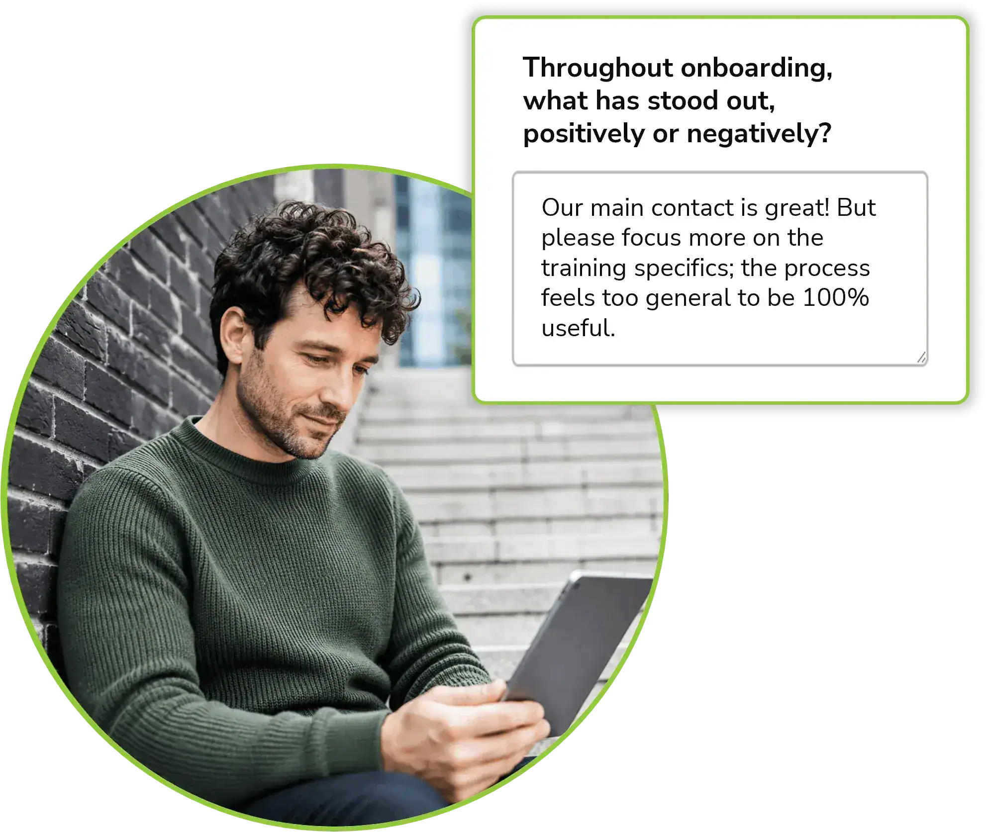 man taking an Interaction Metrics Voice of the Customer Survey as part of a VoC program